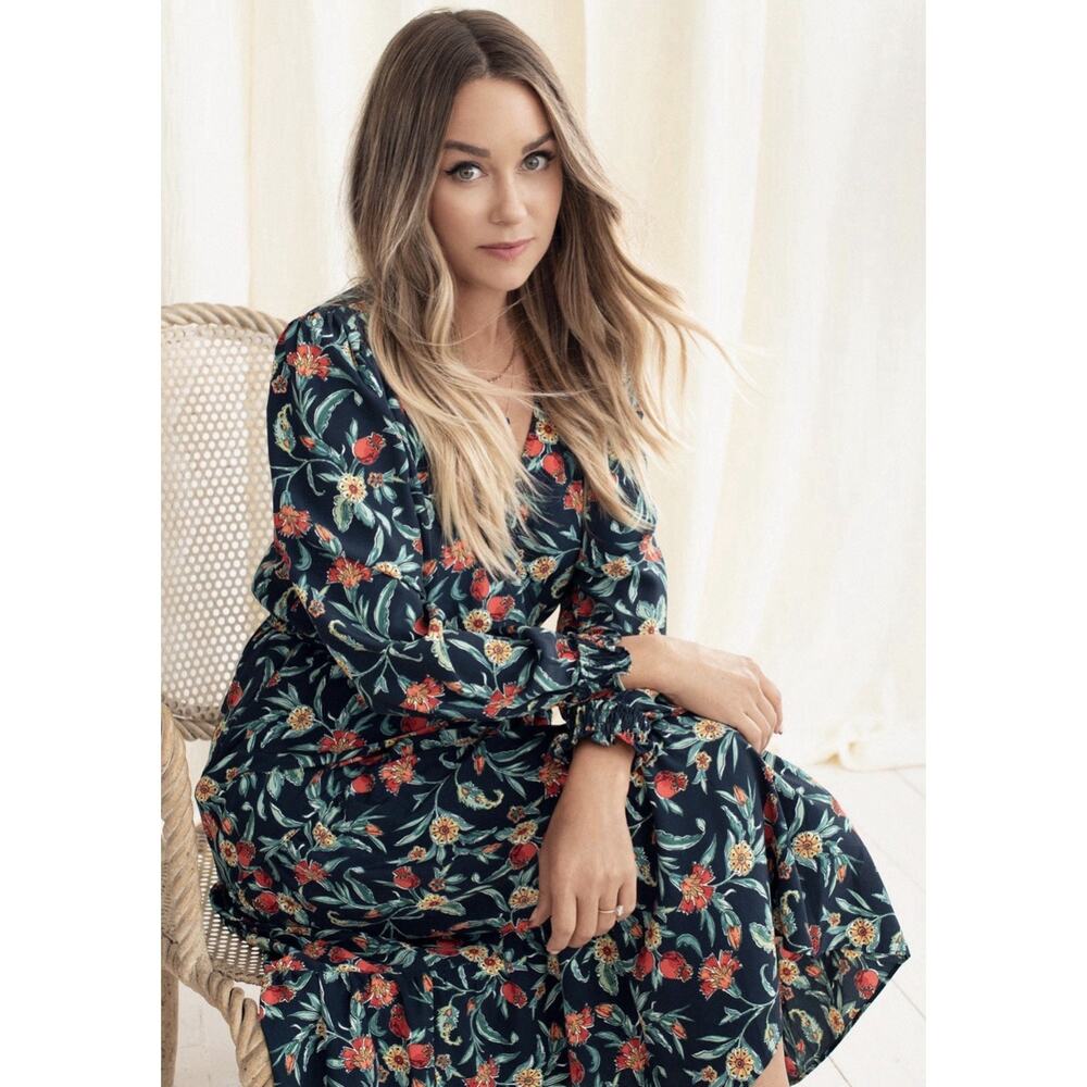 Lauren Conrad Floral Tiered Wrap Belted Maxi Dress Small